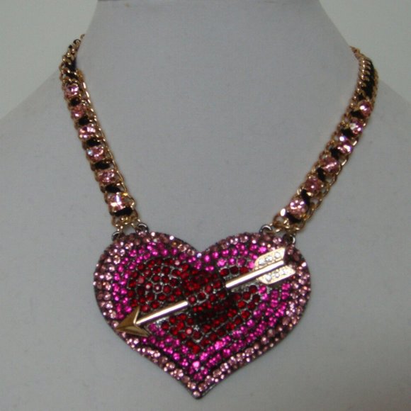 Betsey Johnson Jewelry - Betsey Johnson Large Crystal Heart Arrow Necklace